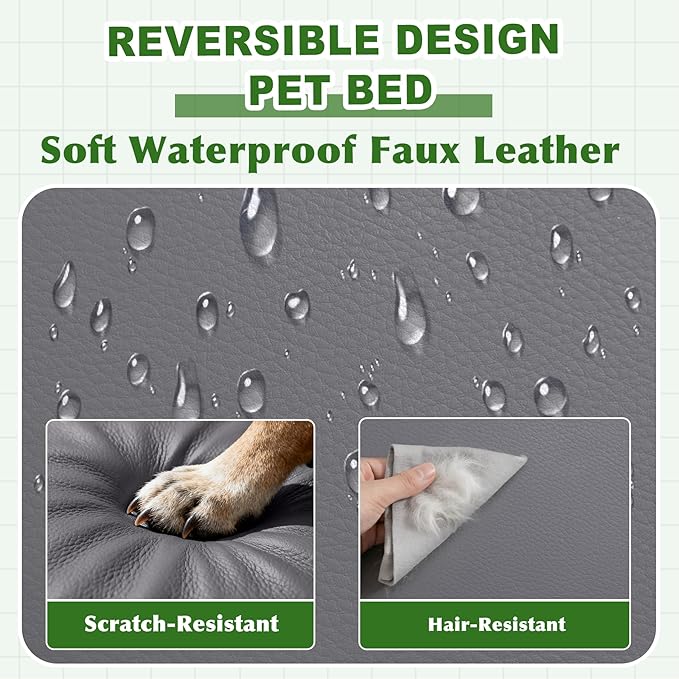 Vonabem Outdoor Waterproof Dog Bed Washable, XXL Crate Pad 48 Inch, Cooling Wipeable Leather Large Pet Bed with Removable Cover Reversible, Foam Anti-Slip Kennel Pads 47"x29" Grey