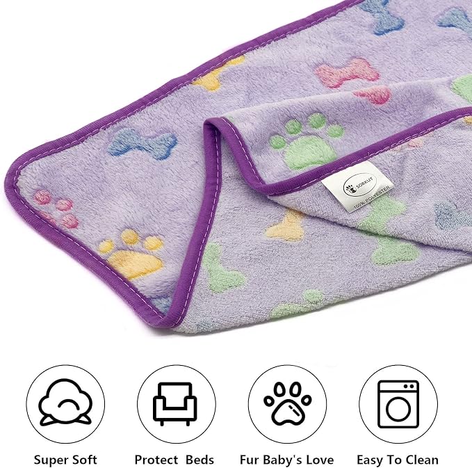1 Pack 3 Puppy Blankets Super Soft Warm Sleep Mat Bone Print Cute Blanket Fluffy Premium Fleece Pet Blanket Flannel Throw Dog Blankets for Small Dogs Puppy Cat,Large(40"x30")