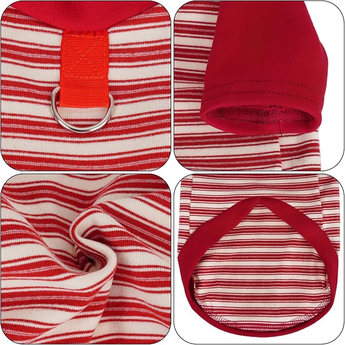 Pistha Dog Tshirt Striped Shirts for Dogs Clothes Stretchy Puppy T-Shirts with Metal Buckle for Small Medium Dog Boys Girls (Red, Large)