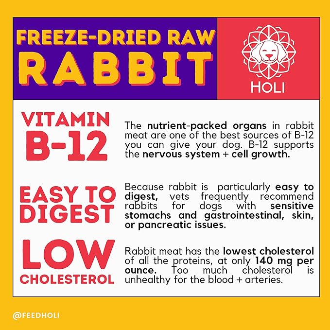 HOLI Rabbit Dog Food Topper – Freeze Dried Rabbit Dog Topper for Dry Food – Single Ingredient, Human-Grade Meal Topper for Picky Dogs – Grain Free & All Natural - 8oz