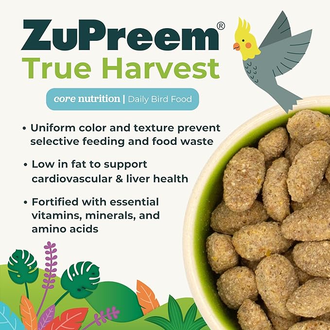 ZuPreem True Harvest Parrot Pellets – Natural Bird Food for Parrots & Conures, Medium to Large Bird Pellet Diet for African Greys, Amazons, Eclectus & Caiques, 3 lb (Pack of 2)