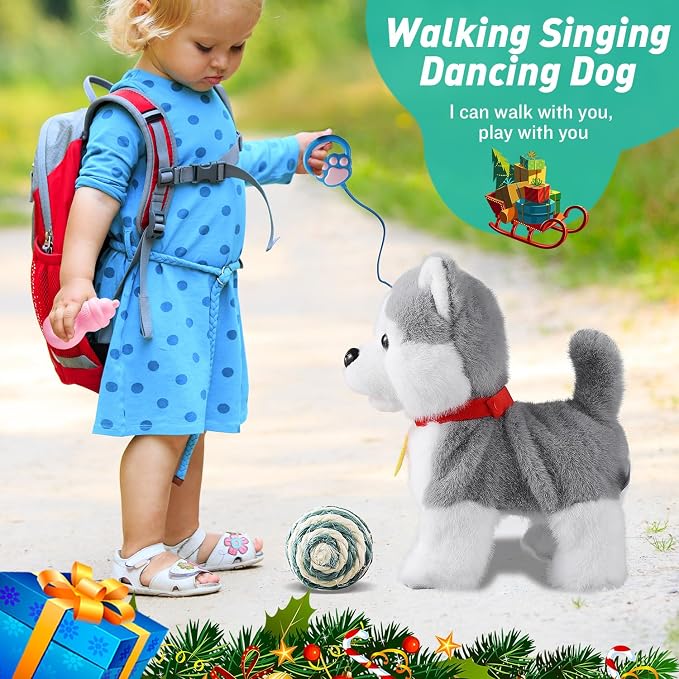 Marsjoy Husky Walking Barking Dog for Kids Interactive Musical Puppy Robot Repeats What You Say, Realistic Licking Tongue Wagging Tail Remote Control Toddler Toys for Girls and Boys Birthday Gifts