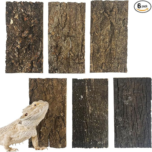 Natural Reptile Cork Bark Bedding Bearded Dragon Climbing Wall Mat 6PCS Cork Wood for Terrarium Background Decor Crested Gecko Tank Accessories for Lizard Snake Chameleon Tortoise Frog