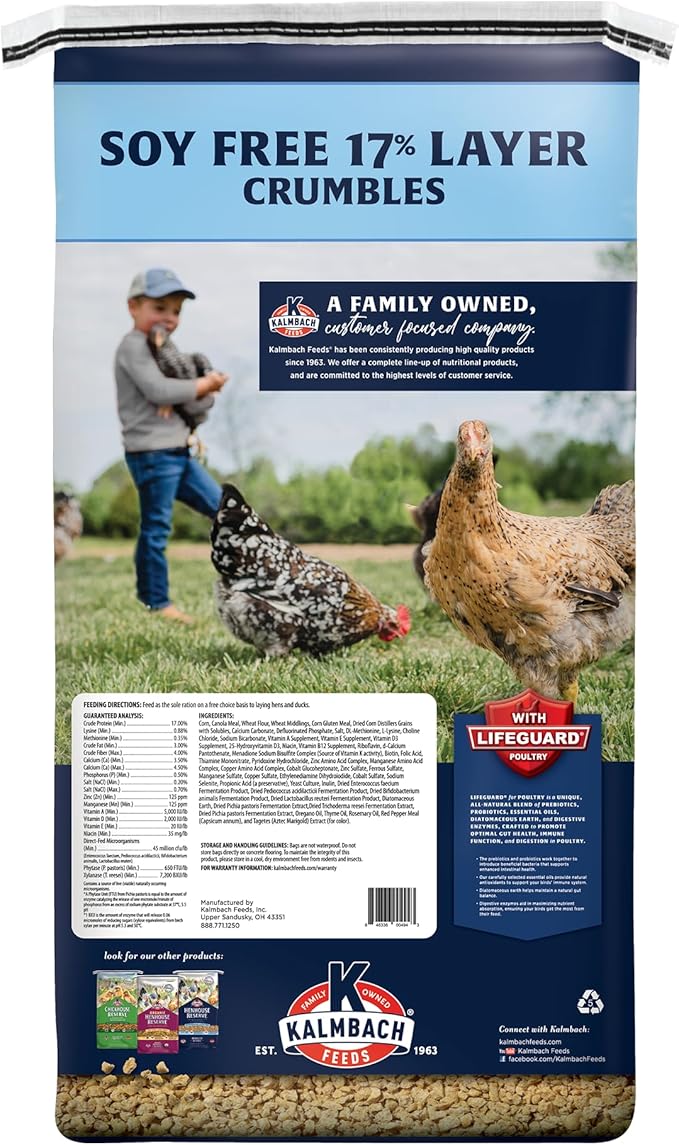 Kalmbach Feeds Soy Free All Natural 17% Layer Crumble for Chickens, 50 lb