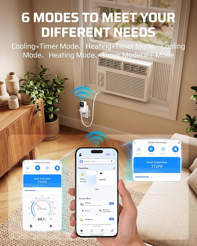 DEWENWILS Smart Temperature Controller, 15A 1800W WiFi Temperature Controller Outlet with Schedule Timer & Memory Function, VA Display & -4℉-240℉ Smart Thermostat for Reptile, Greenhouse, Incubator