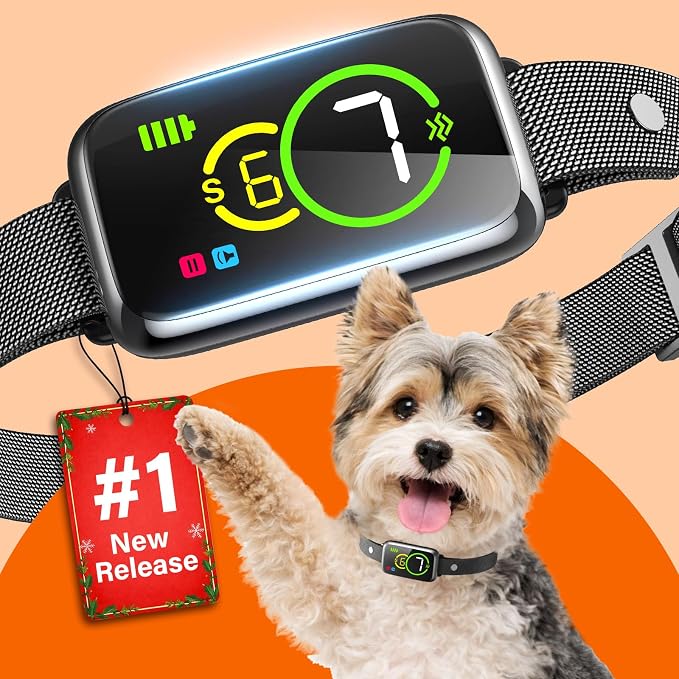 1S Stop Barking Smart Dog Bark Collar, Humane Anti Barking Device with Beep & Vibration, 7 Adjustable Sensitivity, Ultra-Light Bark Collar for Small Medium Large Dogs (All Black, 1 Pack)