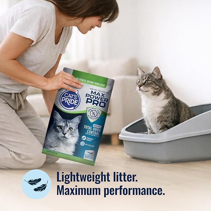 Cat's Pride Max Power Pro Lightweight Cat Litter, Unscented with Total Odor Control, 99% Dust-Free Clumping Formula, Bag