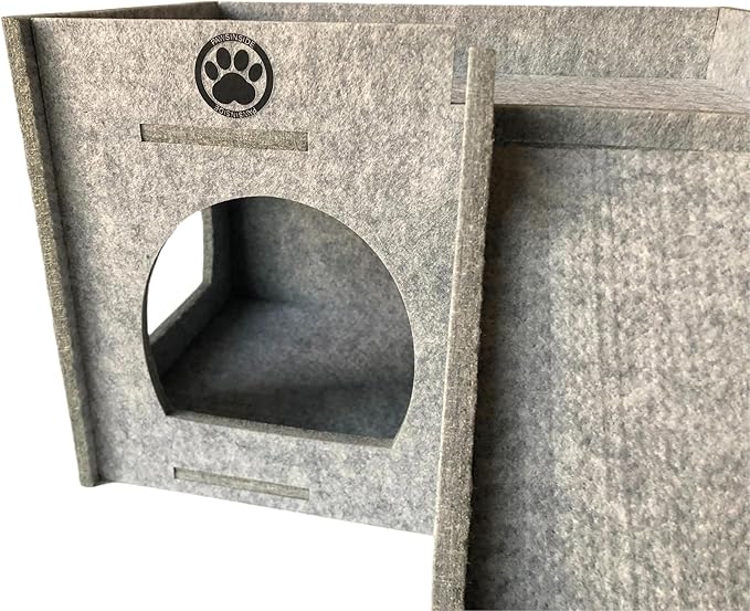 Guinea Pig Felt Hideout & House with Ramp Easy to Assemble Small Animal Sturdy Hut Habitats Decor for Piggies Chinchilla Rat Playing Hiding (Grey)