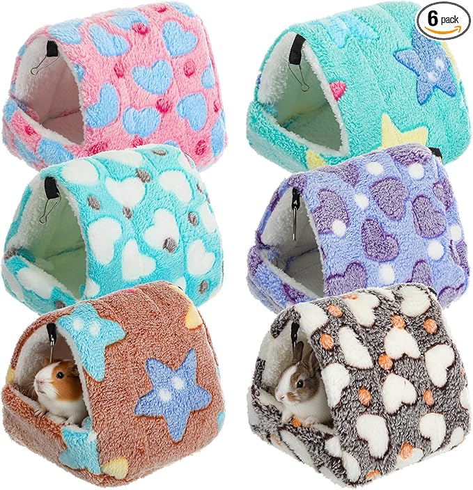 AceOrbit 6 Pcs Rat Hides Guinea Pig Bed Tunnel 7.9 Inch Washable Bird Bed Animal Cage Accessories Rat Bedding for Chinchilla Rabbit Hedgehogs Ferrets Hamster(Bright Color,Cute Patterns)