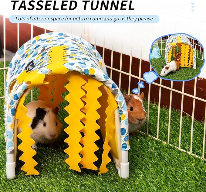 Guinea Pig Hideout Rabbit Hideout No Bottom Guinea Pig Bed Easy to Clean & Breathable Bunny Beds - Small Animal Indoor Habitat for Rabbit Ferret Hedgehog Flower-Branch Mouse (Yellow)