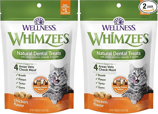 Whimzees Wellness Cat Dental Treats,Chicken Flavor,(4.5 Ounce Bag),(Pack of 2)