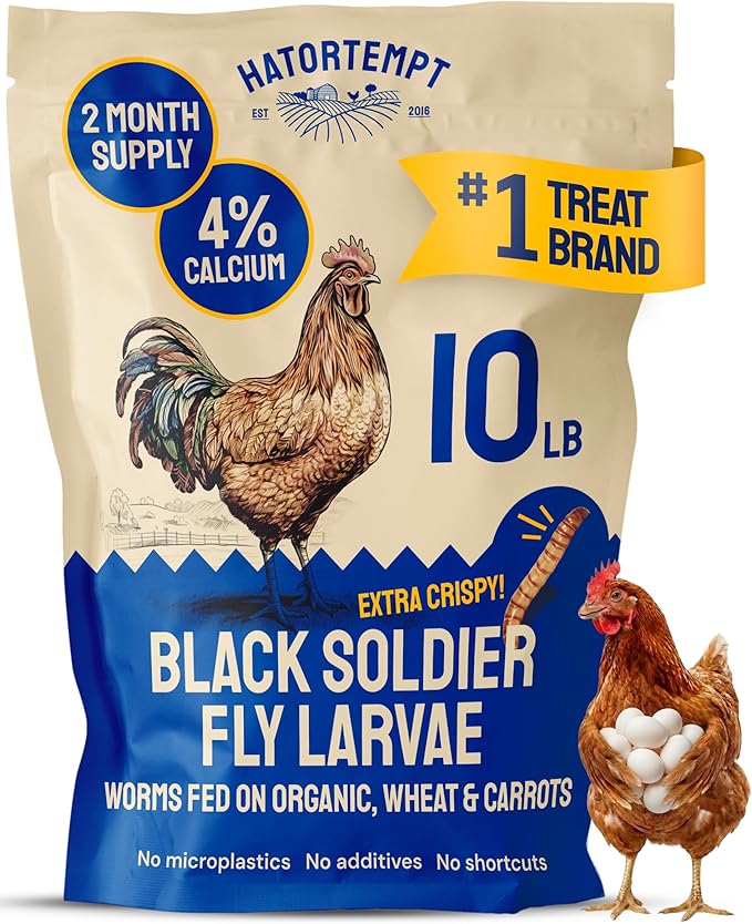 Hatortempt 10lb Dried Black Soldier Fly Larvae - More Calcium Than Mealworms for Chickens - High Protein Chicken Feed Treats for Laying Hens, Wild Birds and Duck Food