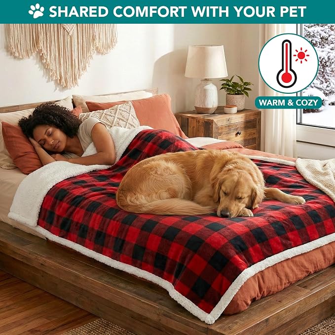 PetAmi Dog Blanket for Small Medium Dogs and Cats, Soft Sherpa Fleece Pet Blanket Throw for Puppies Kittens, Reversible Plush Couch Cover Protector Sofa Bed Crate, Machine Washable, 60x40, Checker Red