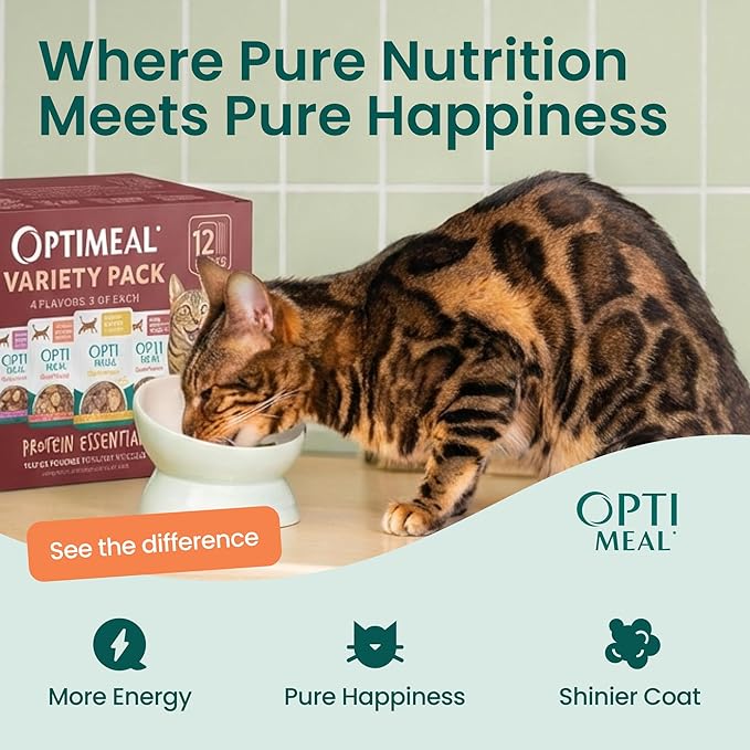 Optimeal Wet Cat Food Variety Pack - Savory Protein Selection, Grain Free Tender Morsels, High Protein Premium Nutrition Made with Natural European Ingredients, Adult Cat Pouches 3oz (Pack of 12)