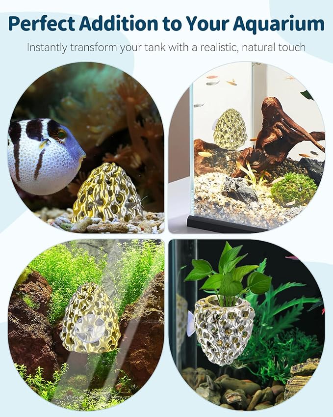 Uniclife Shrimp Cave, Shrimp Hides for Aquarium, Realistic Plastic Aquarium Coral Rock Decorations with Suction Cup, Betta Hideout Tank Accessories for Fish Tank Decor, Gold-to-Silver Gradient