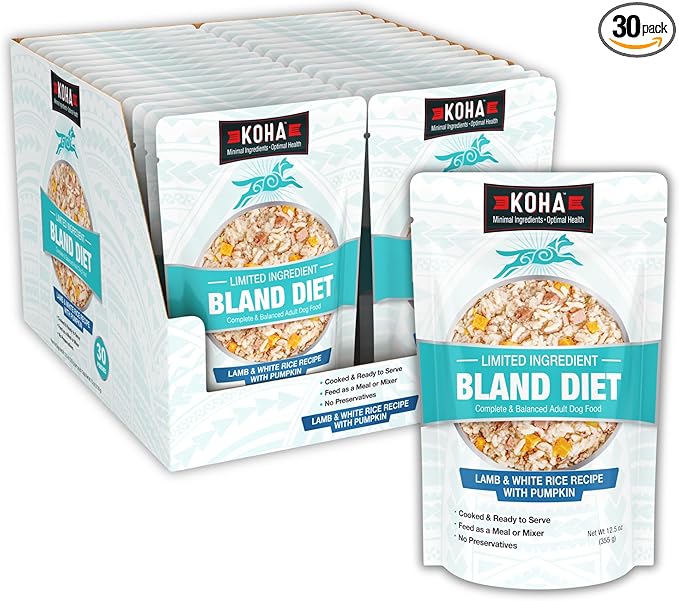 KOHA Pet Limited Ingredient Bland Diet for Dogs Value Pack, Lamb and White Rice Recipe Sensitive Stomach Wet Dog Food, Gentle Formula Easy to Digest Bland Diet Dog Food, Pack of 30