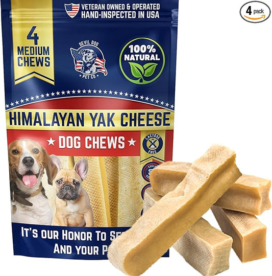 Devil Dog Pet Co. Himalayan Yak Cheese Dog Chews for Small to Medium Breeds & Aggressive Chewers - Long Lasting, Rawhide Free, High Protein - Cleaner Teeth, Anxiety & Boredom Relief - 4 Pack