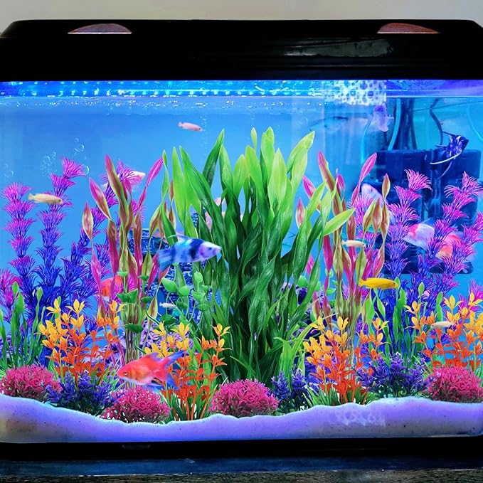 QUOZUO Fish Tank Decorations Plants, 20pcs Aquarium Decorations Plants Plastic, Fish Tank Accessories, Fish Cave and Hideout Ornaments, Aquarium Decor