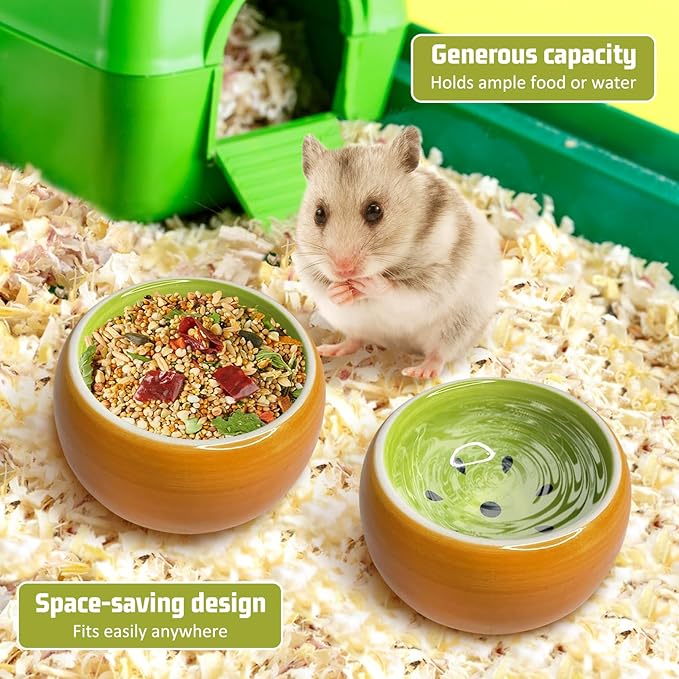 Tfwadmx 2 Pcs Hamster Bowl, Ceramic Guinea Pig Water Bowl Small Animal Food Dish for Syrian Hamster Rabbit Gerbil Chinchilla Hedgehog Sugar Glider Rat