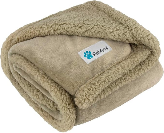 PetAmi Dog Blanket for Small Medium Dogs Cats Puppies Kittens, Soft Sherpa Fleece Pet Blanket Throw, Reversible Plush Couch Cover Protector for Crate Carrier Chair Machine Washable, 40x29, Solid Taupe