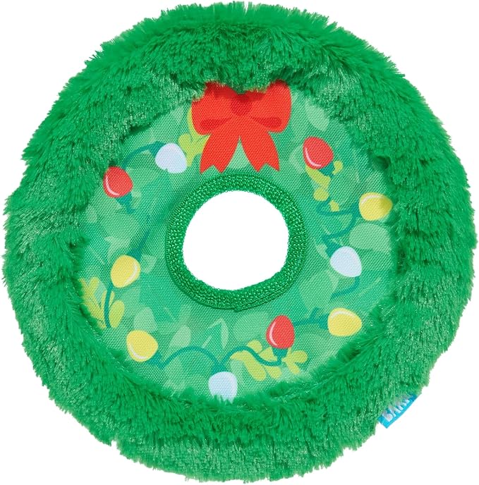 Barkbox Get Lit Wreath Plush Dog Toy - Fetch & Fling Chew Toy Disc with T-Shirt Rope and Crinkle Layers of Dogs and Puppies