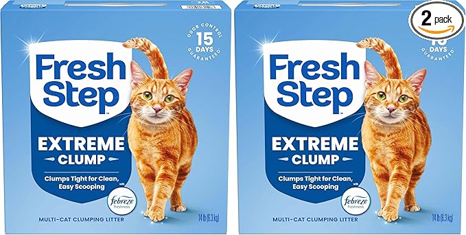 Fresh Step Extreme Clumping Litter with Febreze Freshness,Mountain Spring Scent Clumping Cat Litter with Guaranteed Odor Control,14 lb. Box,(Pack of 2)