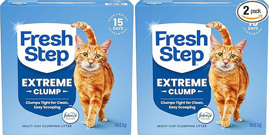 Fresh Step Extreme Clumping Litter with Febreze Freshness,Mountain Spring Scent Clumping Cat Litter with Guaranteed Odor Control,14 lb. Box,(Pack of 2)