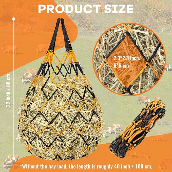 YedsIntu 3 Pcs Hay Bags for Horses, Hay Nets for Horses Goat Sheep,Goat Hay Feeder for Slower Feeding,Strong Load-Bearing Hay Bag Hanging for Horse Stable Trailer (Black and Yellow)
