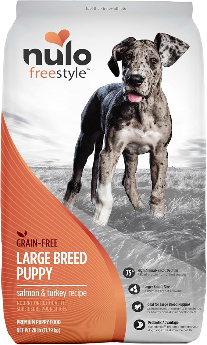 Nulo Freestyle Large Breed Puppy Food - Salmon & Turkey, Dry Grain Free Dog Food for Puppies, Natural, High Protein Kibble with DHA, Probiotics, Calcium & Phosphorus for Healthy Development, 26lb Bag