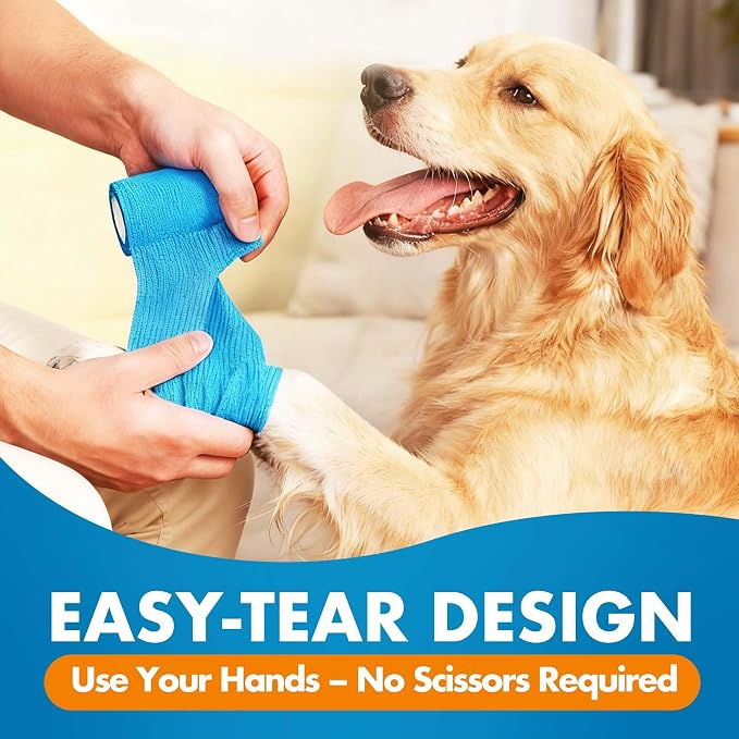 LotFancy 10 Rolls Self Adhesive Vet Wrap, 3 Inch Cohesive Bandage Wrap for Horses, Dogs, Cats, Pet, Animal, Non-Woven Medical First Aid Tape for Wounds, Paw, Leg, Foot, Ankle Sprains & Swelling