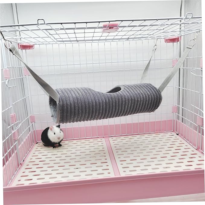 Ferret Hammock Tunnel, Play & Sleep Rat Hammock for Guinea Pigs, Rats, Hamsters, Soft Plush Cage Accessory - Gray - Rat