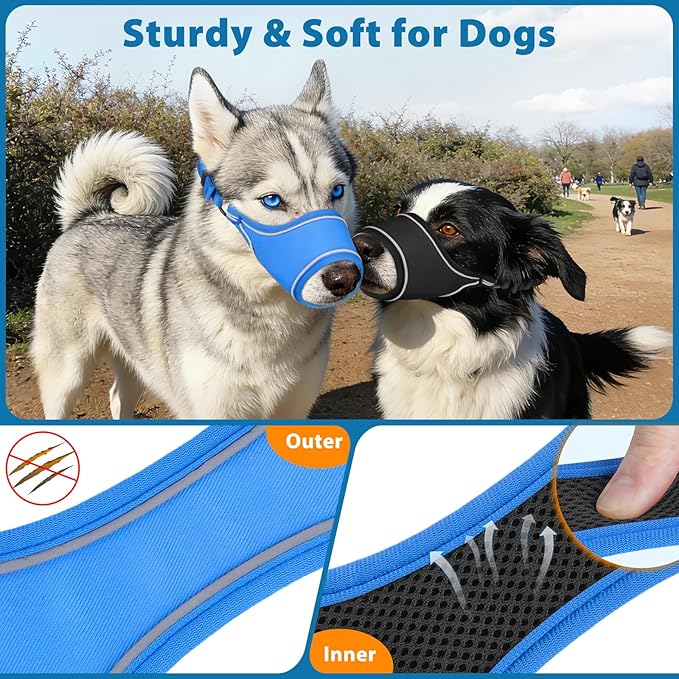 LUCKYPAW Dog Muzzle for Small Medium Large Dog Labrador Golden Retriever German Shepherd, Soft Oxford Cloth Muzzle to Prevent Biting Chewing for Training Grooming with Buckle (Blue, S)