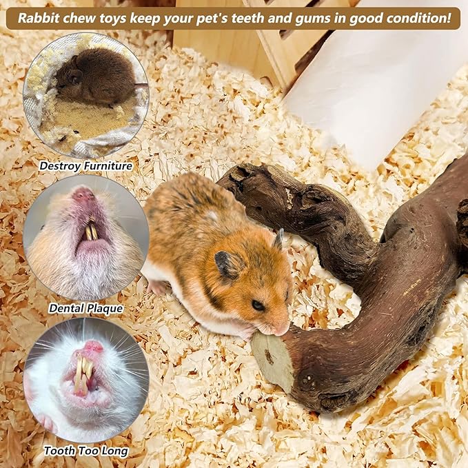 PINVNBY 2 PCS Wooden Hamster Climbing Branches 5.9 in Natural Grapevine Syrian Hamster Chewing Toys Small Animal Habitat Decor Accessories for Gerbils Mice Rat and Dwarf Pets