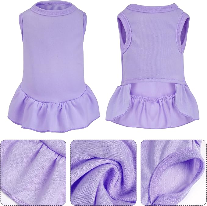 2 Pcs Dog Dresses Cat Skirt Solid Color Dog Clothes Summer Sleeveless Puppy Girl Clothes for Small Pet Dogs Cats (Pink,Light Purple, Medium)