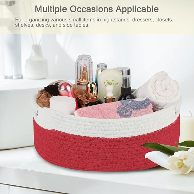 Small Woven Basket with Gift Bags and Ribbons, Empty Baby Gift Baskets for Kids Women Men, Shelf Storage, Small Cat Dog Pet Toy Boxes, 13”x 9”x 5.5”, Red