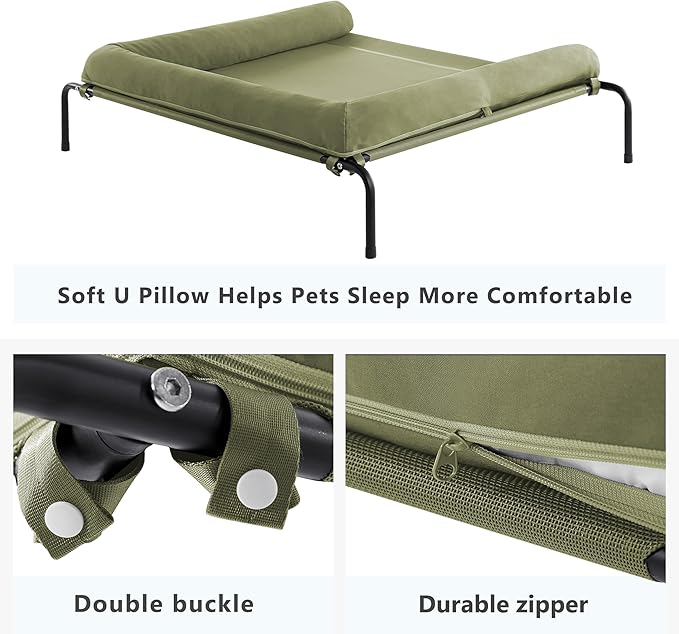 Cooling Elevated Dog Bed for Large Dogs, Outdoor Raised Dog Beds Portable Dogs Cot Bed W/Breathable Mesh, Pet Cots W/Removable Waterproof Bolster