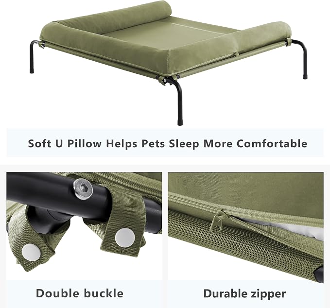 Cooling Elevated Dog Bed for Large Dogs, Portable Indoor & Outdoor Raised Dog Bed with Breathable Mesh, Chew Proof Pet Hammock Cots with Removable and Waterproof Bolsters