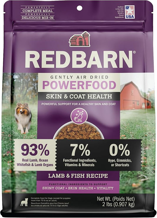 Redbarn Powerfood Air Dried Dog Food Lamb & Fish Recipe 2 lbs - High Protein Skin & Coat Support with Omega-3s Natural Premium Dry Food for Adult Dogs Made in USA