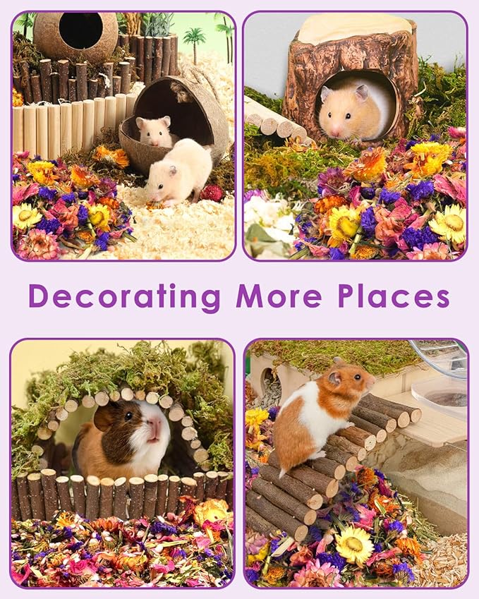 Bissap Natural Flower & Herb Hamster Bedding 300g/10.5oz, Small Animal Flower Habitat Decor for Syrian Dwarf Hamster Gerbil Chinchilla Mice Degu and Other Small Pet Flower Bedding Odor Control Forage