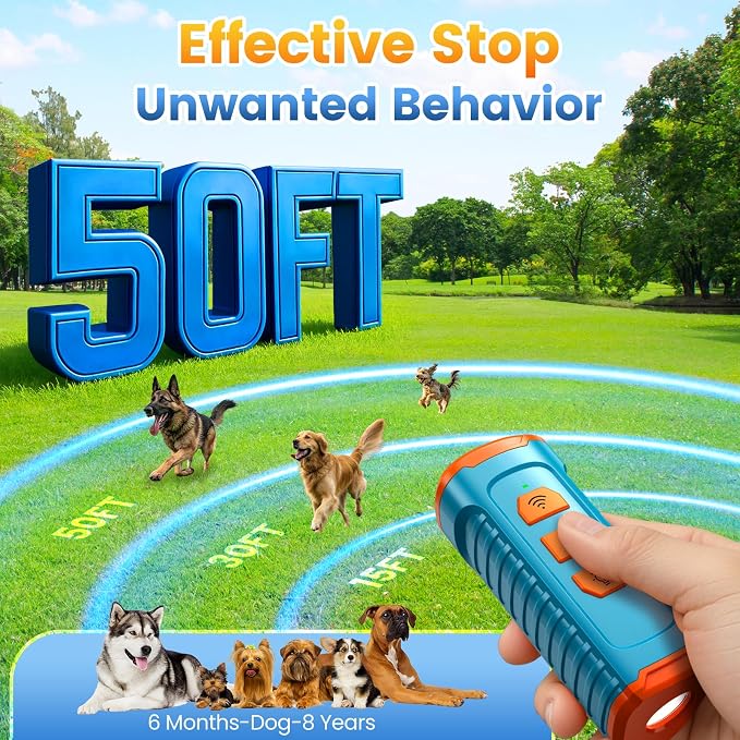 Cbersmg 3X Ultrasonic to Stop Barking Neighbors Dog, Portable Anti Barking Device Dog Bark Deterrent Device 50ft Range 5 Modes, Flashlight & Beep Safe & Effective for Small, Medium & Large Dogs