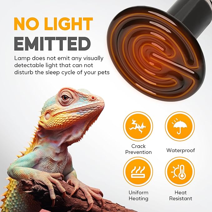 HealSmart 75W Reptile Heat Lamp Ceramic Heat Emitter, No Light Emitting Heat Bulbs, Suitable for Snake/Lizard/Spider, Plant Growth and Incubating Chicken, 2-Pack