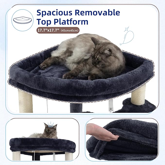 Gitelsnour Corner Cat Tree for Indoor Cats, Cat Tower with All Sisal Scratching Posts, Multi-Level Cat Condo wth Cat Cave, Large Top Perch, Hanging Basket, Sisal Scratching Ramp, Drak Gray GCT025G
