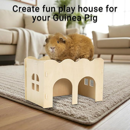 Bifeaw Guinea Pig Hideout, Natural Wooden Chew Proof Hideaway Hut for Small Pets (Guinea Pig)