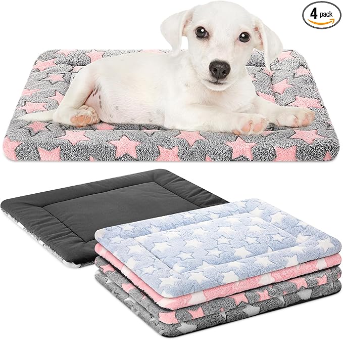 VitalCozy 4 Pcs Dog Crate Pads, Ultra Soft Warm Washable Anti-Slip Kennel Bed Mat for Pets, Reversible, Replaceable, Cozy Cage Liner for Small Medium Large Dogs and Cats(18 x 24 x 1.6 Inch,Colorful)