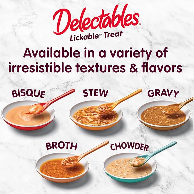 Delectables Lickable Treat Chowder Wet Cat Treat with Real Tuna & Chicken, Food Topper, Hydrating, Grain-Free, No Fillers, By-Products, Added Preservatives, 1.4oz Pouch, 12ct