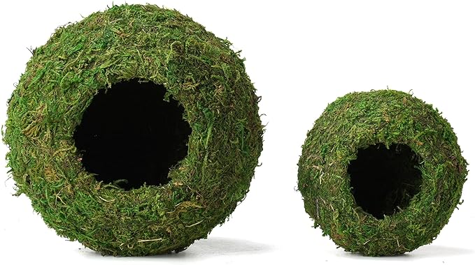 USMOLA Mossy Caves, Artificial Green Moss Caves Hide for Pet Reptile Frogs and Snakes, Terrarium & Vivarium Decor, Crested Gecko Tank Decor (6" - Woodland Green)