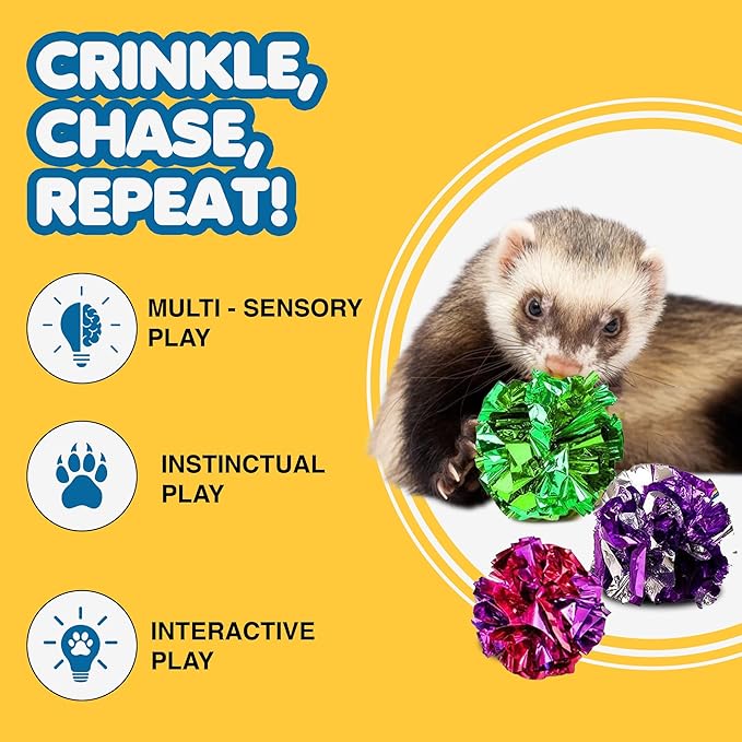 SunGrow Ferret Mylar Crinkle Balls, for Exercise to Keep Fit, Lightweight, Multicolor Shiny Foil with Crinkly Sound for Indoor Pet (12 pcs)