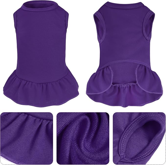 2 Pcs Dog Dresses Cat Skirt Solid Color Dog Clothes Summer Sleeveless Puppy Girl Clothes for Small Pet Dogs Cats (Purple,Orange, Large)