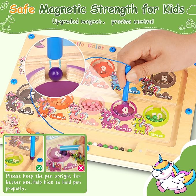 2 in 1 Double Side Magnetic Color & Number Maze, Alphabet Board Aged 1-3 Unicorn Toys, Montessori Magnet Puzzle Learning Counting Matching Gifts for Toddlers Kids Girls Boys 3 4 5 Birthday Gifts Toys