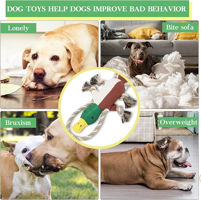 Letsmeet Lesmeet Upgraded Duck Dog Toys Puppy Toys with Crinkle Paper and Squeaker, Interactive Tug of War Dog Toy for Small, Medium, and Large Breeds